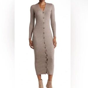 Ronny Kobo Elegant Long Maxi Brown Button down Cardigan Dress
